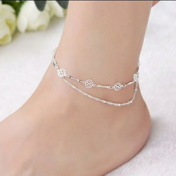S925 Ankle Bracelet Disc Charm Layered Silver New - Picture 1 of 2